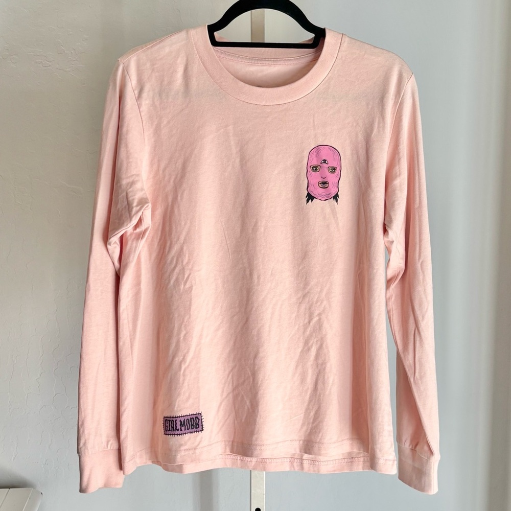Oaklandish Cotton Peachy Pink Long Sleeve Graphic Tee, Medium